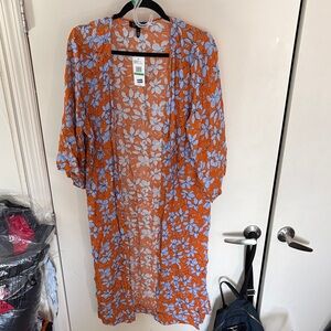 Jessica Simpson Orange and Blue Floral Duster